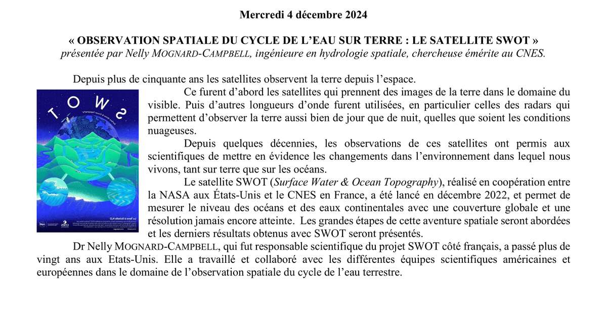 Conférence UTL OBSERVATION SPATIALE DU CYCLE DE LEAU SUR TERRE