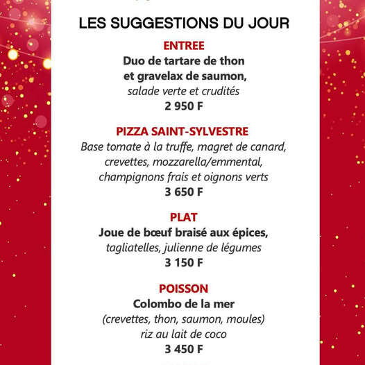 Suggestions de la St Sylvestre Pizza Pasta Nouméa New Caledonia