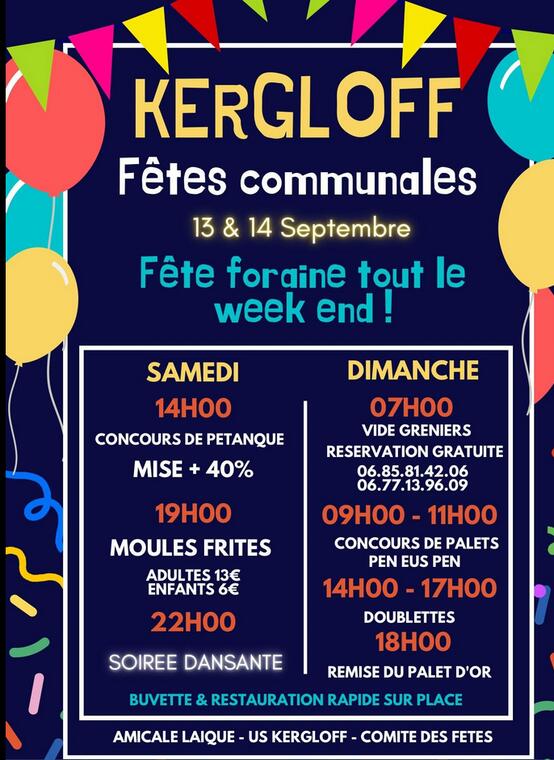 Fête foraine kergloff le 13 et 14 septembre