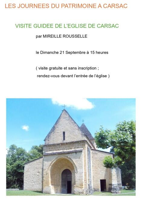 Journées du patrimoine Carsac - visite guidée de l'église 21 sept