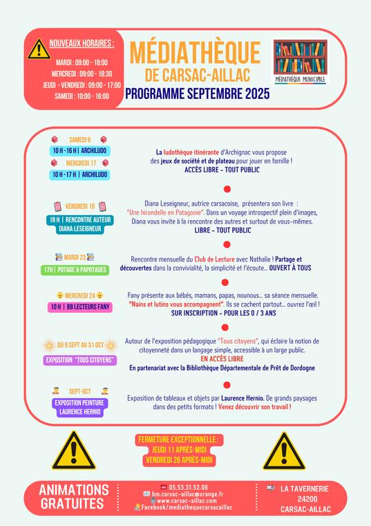 PROGRAMME MENSUEL - septembre 2025