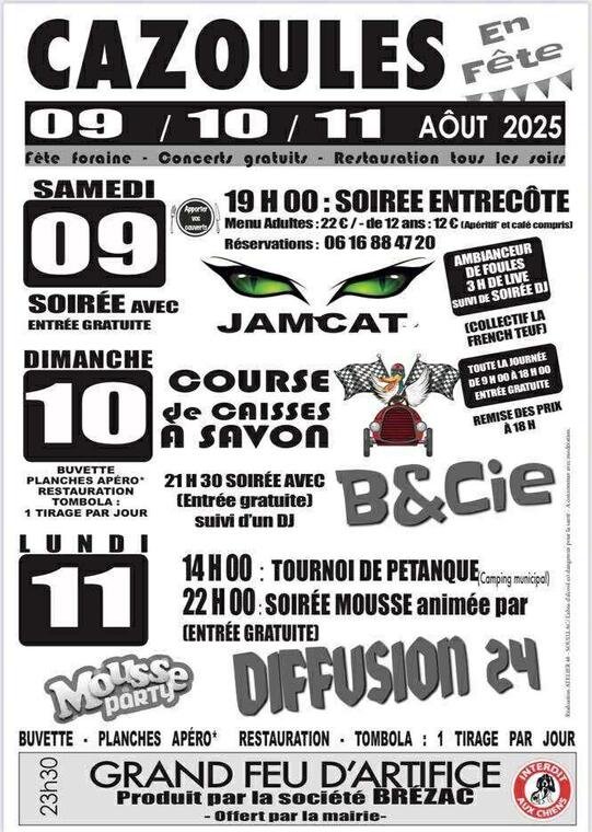Cazoules en fête : trois jours d’animations les 9, 10 et 11 août 2025