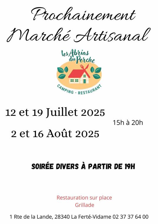 marché artisanal les abrias 12 et 19 juillet 2 et 16 août