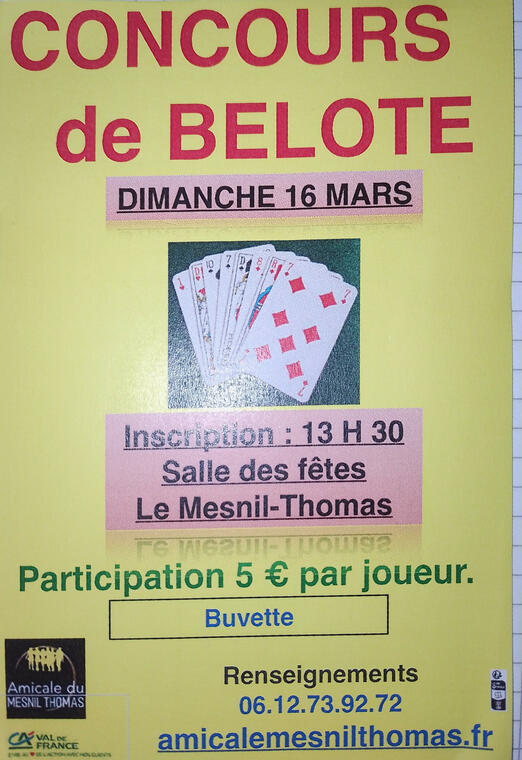 concours de belote 16 mars le mesnil thomas