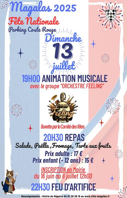 Affiche Évènement Fête Nationale du 14 Juillet Simple Illustré Bleu Blanc Rouge - 1