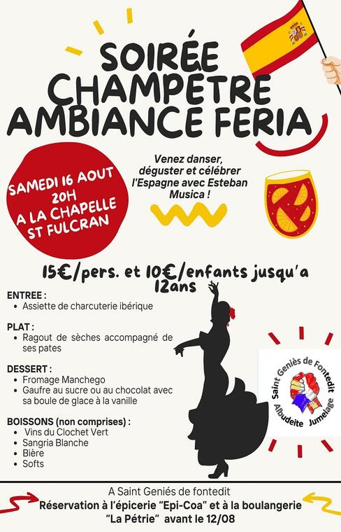 Flyer Annonce Evènement Soirée Espagnole Paëlla Danse Concert Illustré Moderne Rouge Jaune  - 1