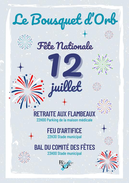 Affiche Évènement Fête Nationale du 14 Juillet Simple Illustré Bleu Blanc Rouge - 1