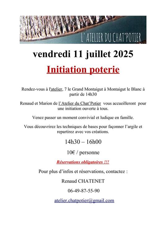 Atelier modelage 11 juillet