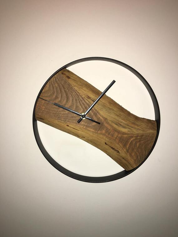 Horloge mural biais 30cm métal bois l'atelier de Ludo