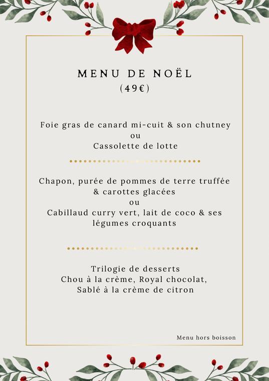 Menu Noël Restaurant Les Pins 2024