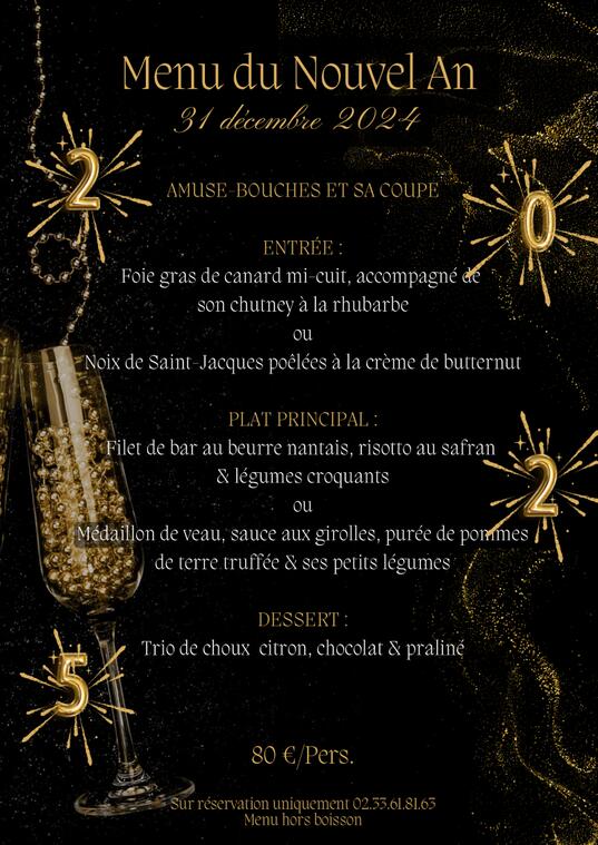 Menu Nouvel An Restaurant des Pins 2024