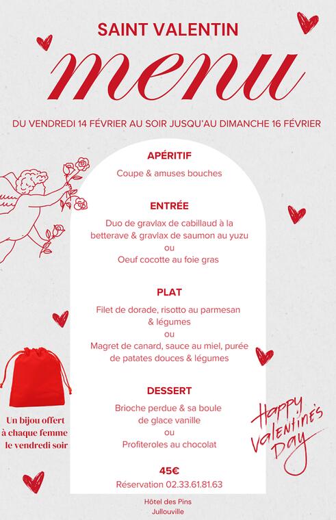 Menu St Valentin 2025 Restaurant Les Pins