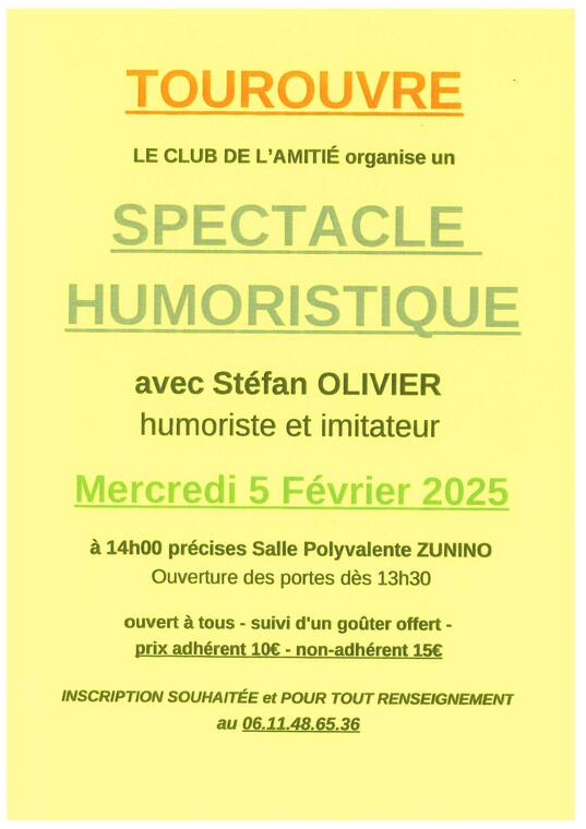 Spectacle humoristique Tourouvre 5 février