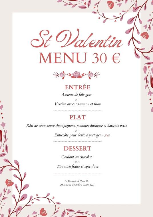 Menu St Valentin