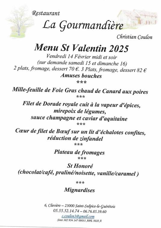 Menu St Valentin