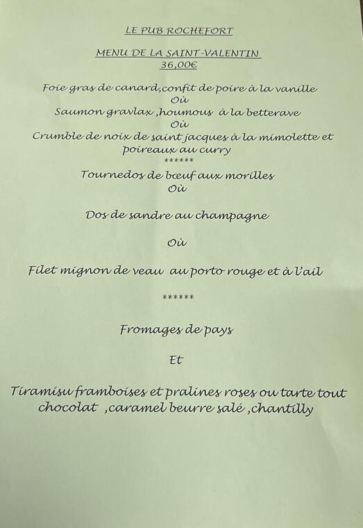 Menu St Valentin