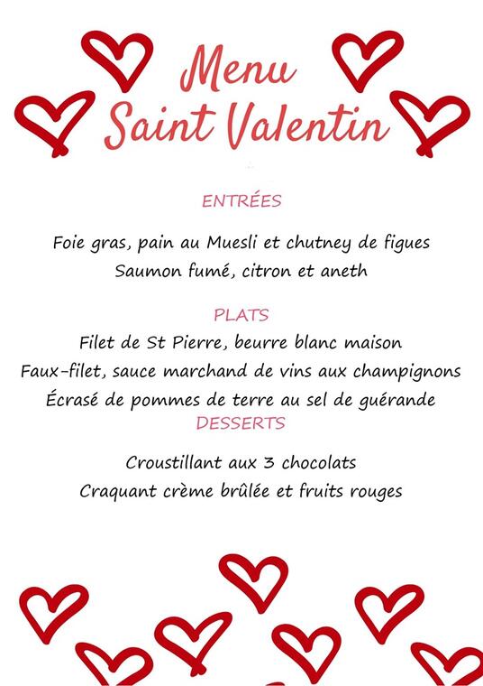 Menu St Valentin