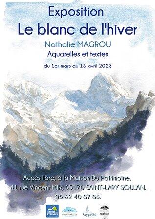Affiche de l'exposition Le blanc de l'hiver aquarelles et tableaux de Nathalie Magrou