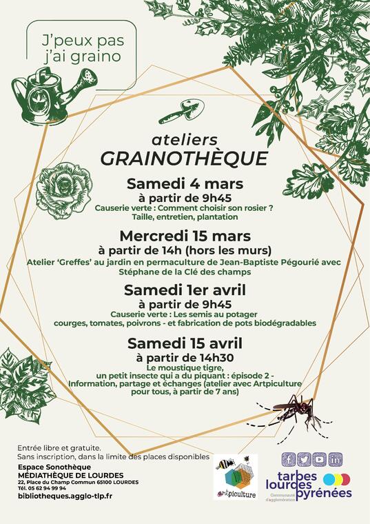 Lourdes médiathèque ateliers graino et causeries mars avril 2023