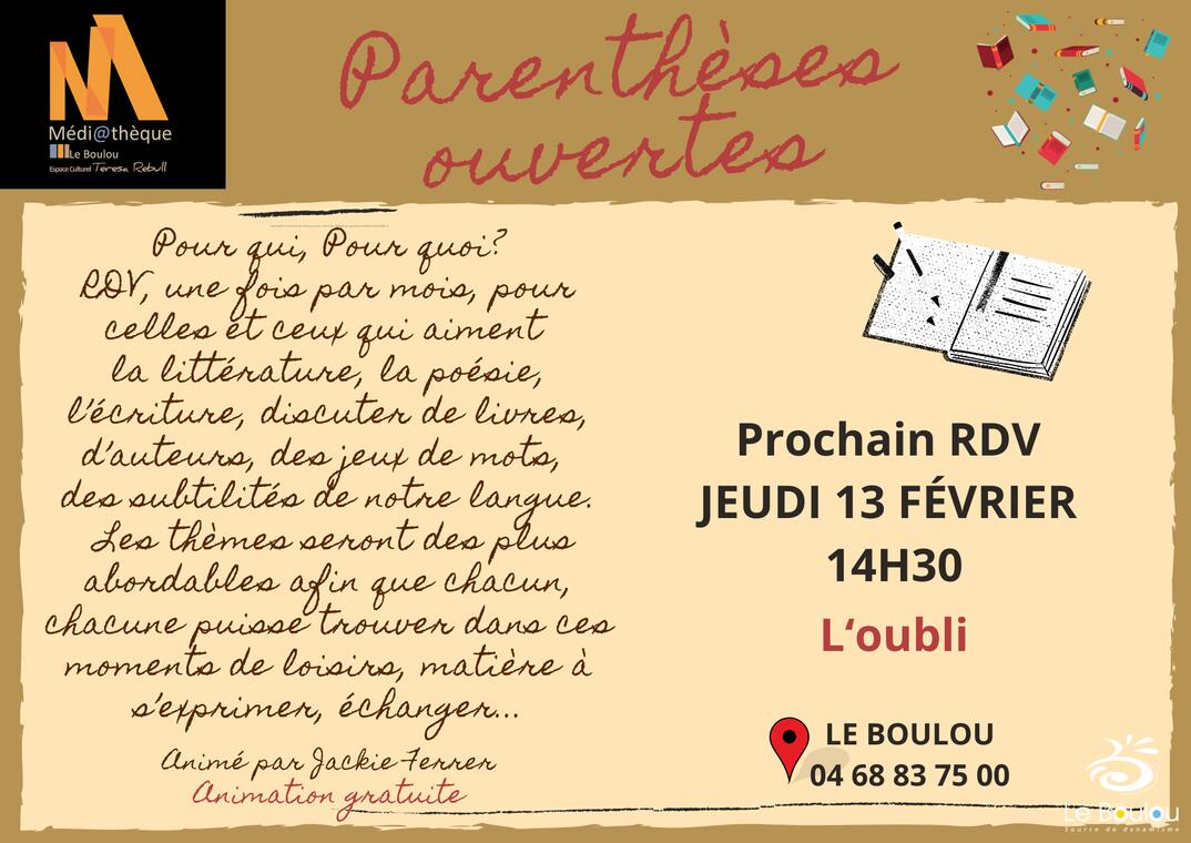 INFOS MÉDIATHÈQUE - Parenthèses ouvertes