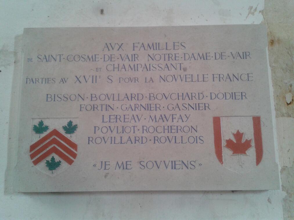 Plaque commémorative des pionniers vers la Nouvelle France