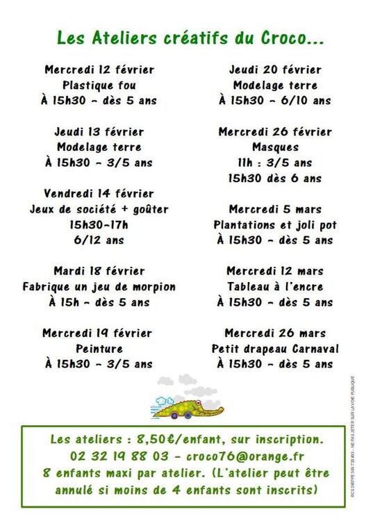 Atelier Créatifs du croco février-mars