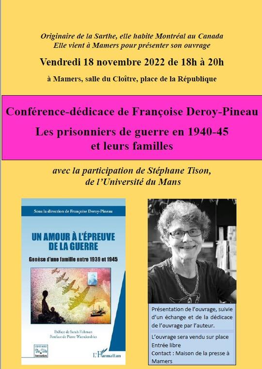 Conférence Dedicace de Francoise Deroy-Pineau -Mamers 18 nov 22