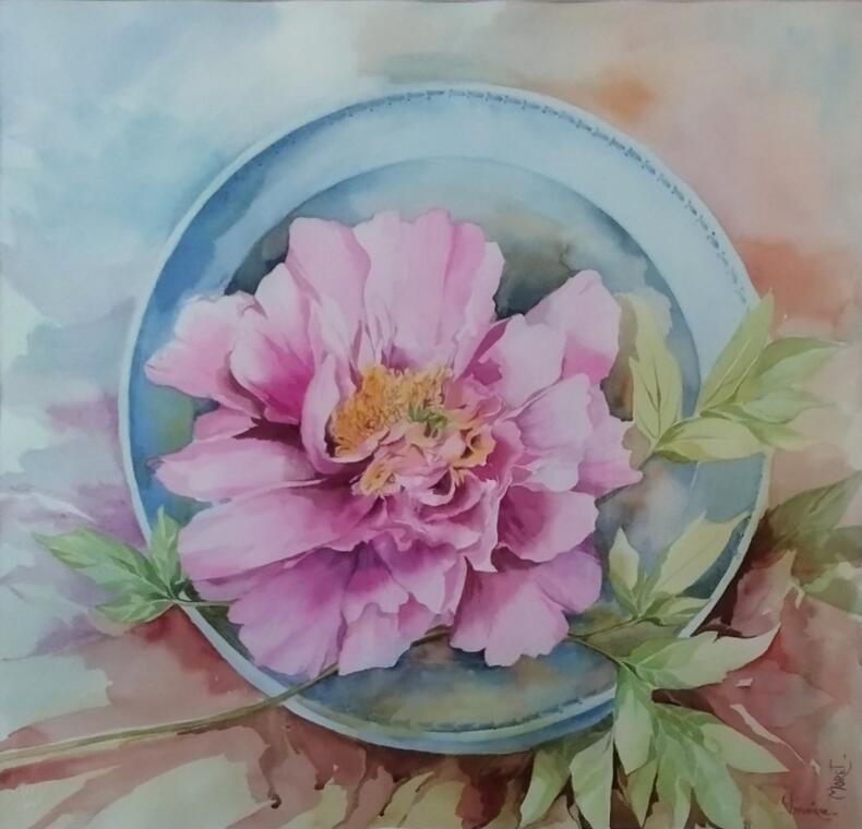 Aquarelle avec pivoine