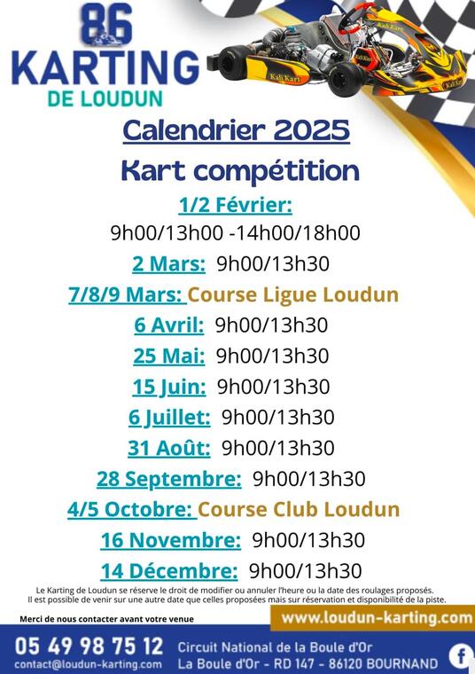 Calendrier compétitions Karting 2025