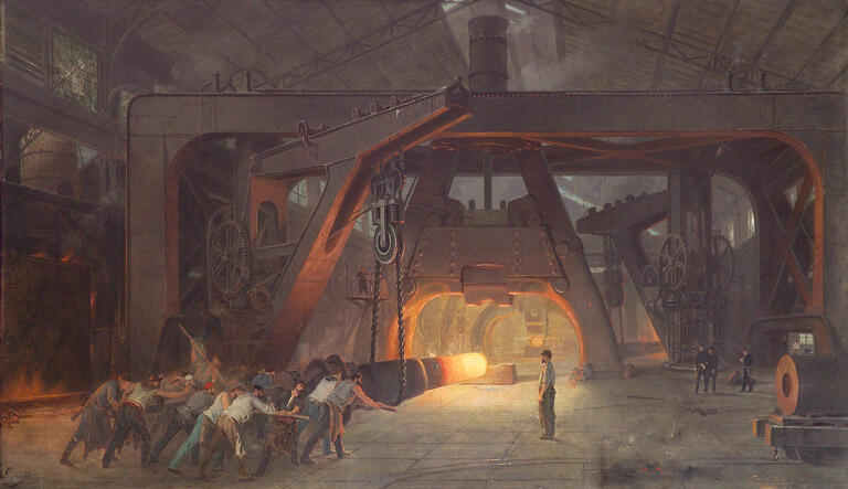 Forges et aciéries de Saint-Chamond, sortie d'une pièce de marine. Layraud