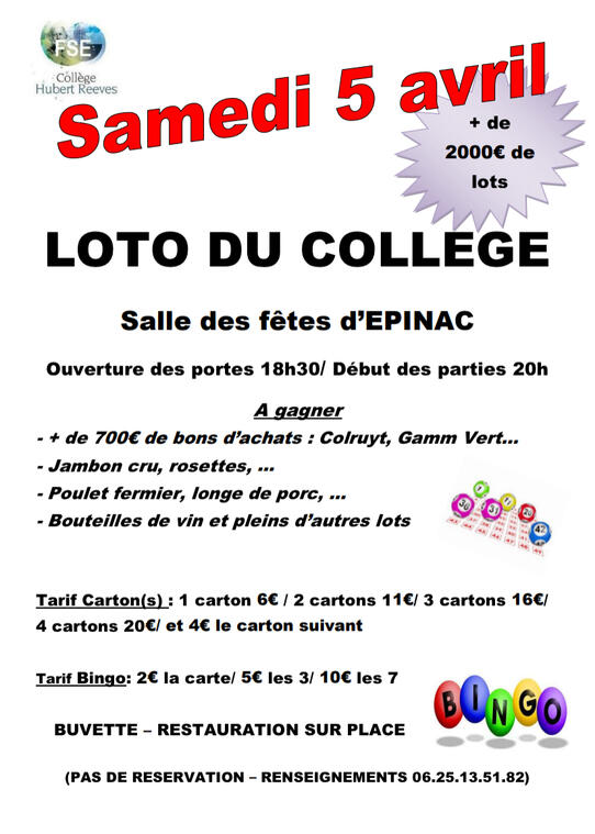 Loto du collège Hubert Reeves