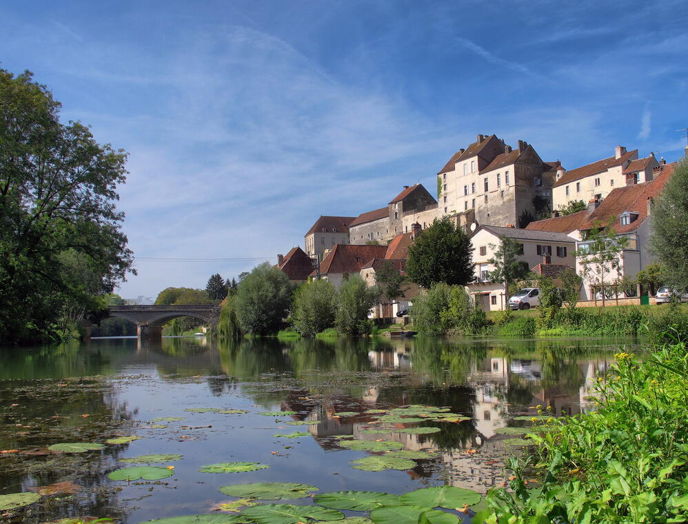 Pesmes-château vu depuis l'île de la sauvageonne