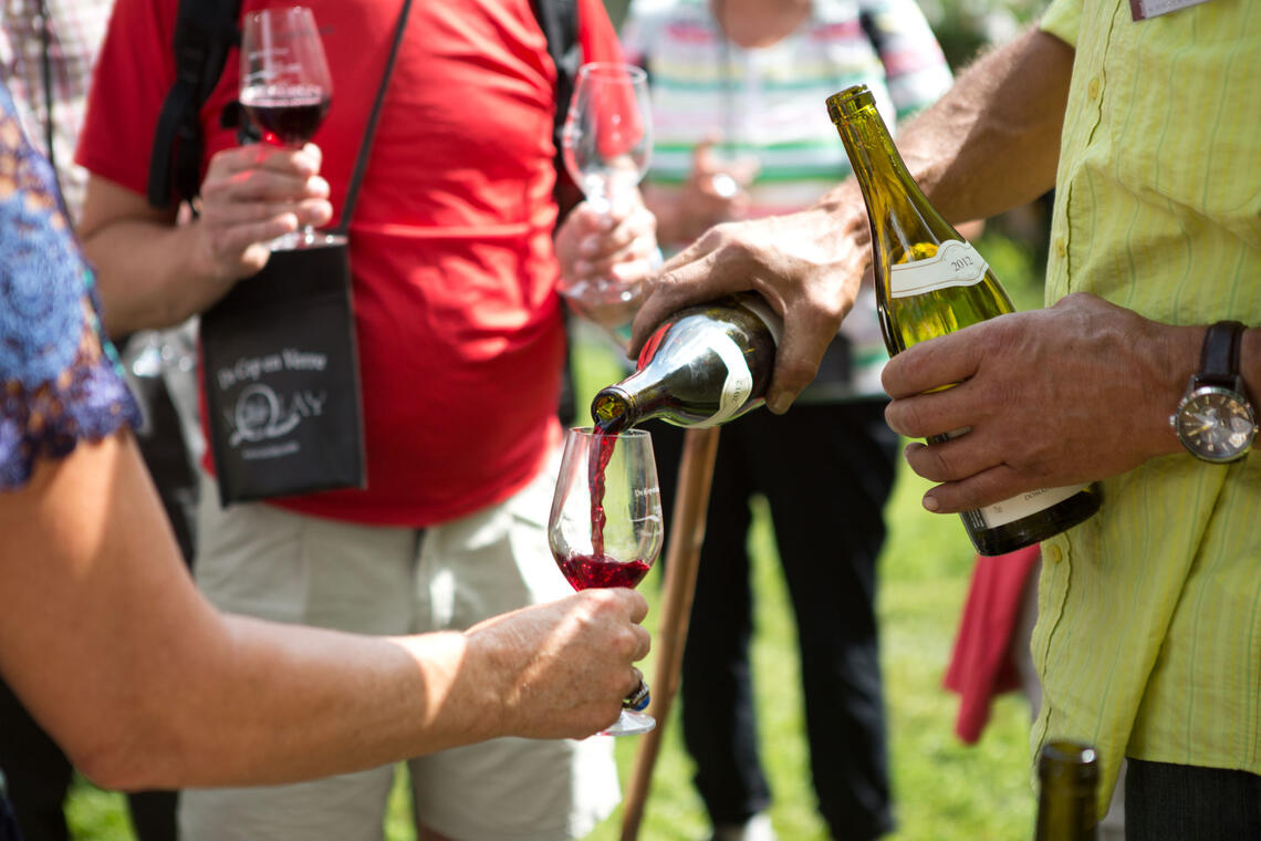 Rallye pedestre a la rencontre des viticulteurs de Nolay dans le cadre de la manifestation "De Cep en Verre" le 3 aout 2014 : degustation dans les vignes..