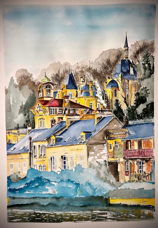 Aquarelle de la Villa Colombine_Pierrefonds