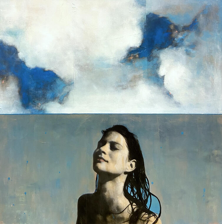 Ayline Olukman, "Before the sunlight", techniques mixtes sur toile, 80 x 80 cm