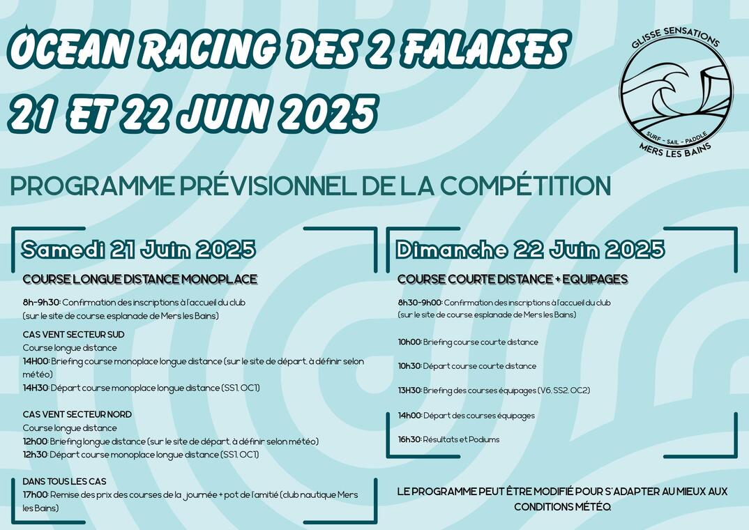 ocean racing des 2 falaises 21 et 22 juin programme