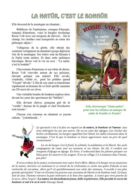 Spectacle "Rosie Volt : La natür c'est le bonhür"_Ceillac