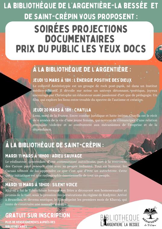 Projections documentaires Les Yeux Docs prix du public_L'Argentière-la-Bessée
