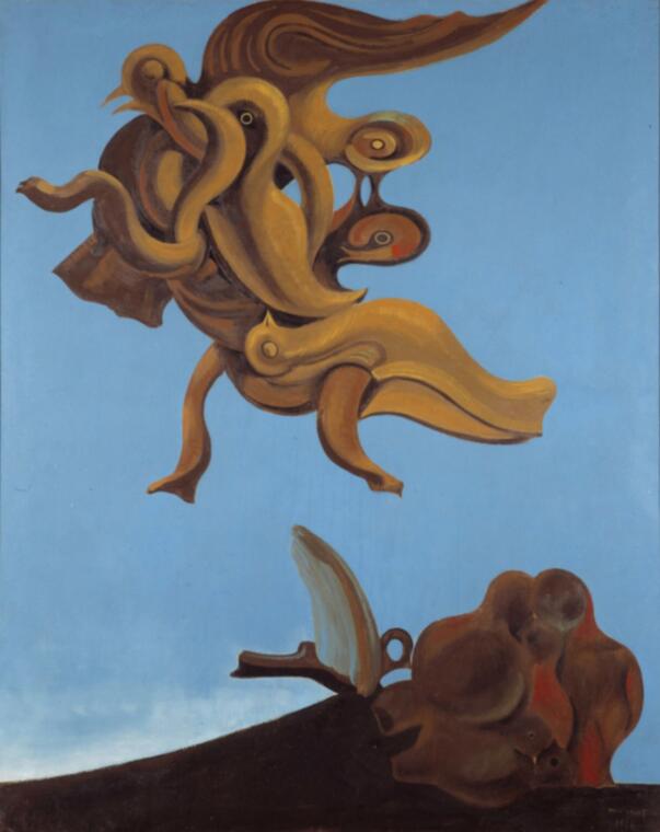 Max Ernst, Monument aux oiseaux, 1927, huile sur toile, 162 x 130 cm, Musée Cantini, Marseille. Photo © Ville de Marseille, Dist. RMN-Grand Palais / Benjamin Soligny / Raphaël Chipault