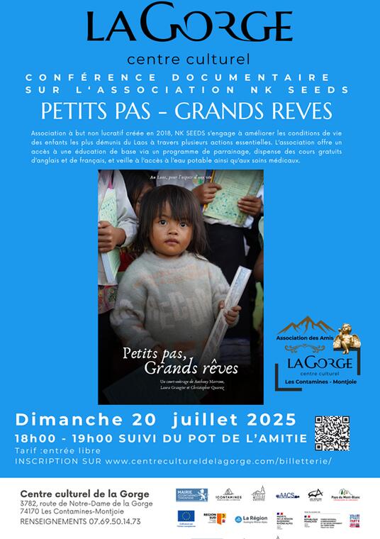 Conférence documentaire sur l'association NK Seeds, Petits pas - grands espoirs, au centre culturel de la Gorge_Les Contamines-Montjoie