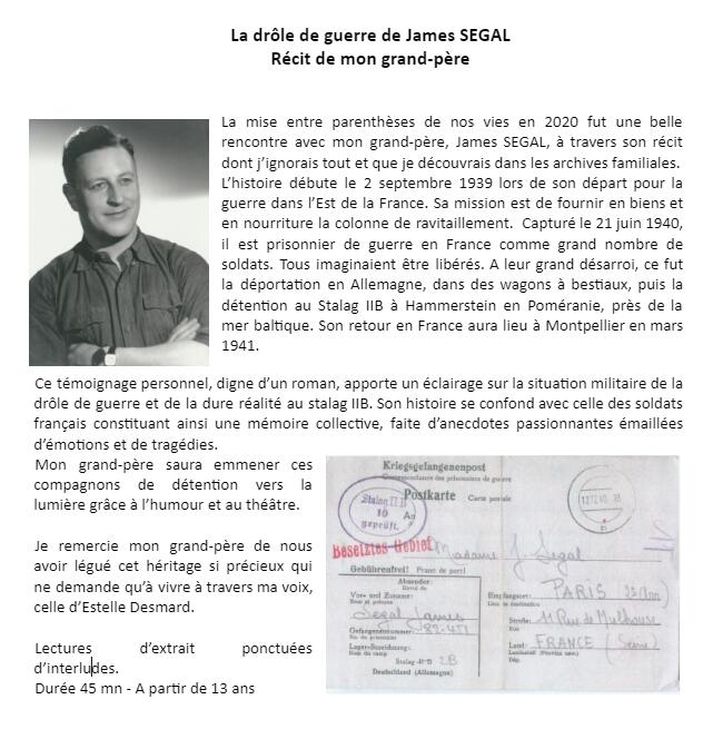 Lecture : la drôle de guerre de James SEGAL, récit de mon grand-père, par Estelle Desmard_Septfonds