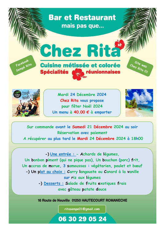 Chez Rita - Menu du 24 décembre 2024_Hautecourt-Romanèche