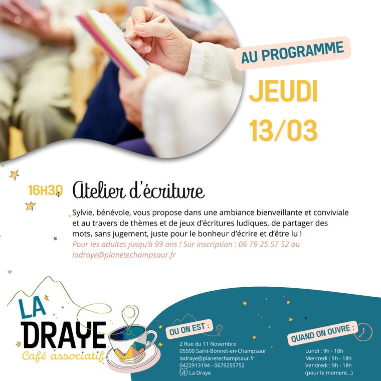 Atelier d'écriture, au café de la Draye