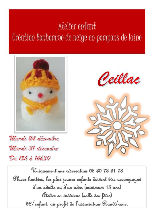 Atelier création de bonhomme de neige en pompons_Ceillac