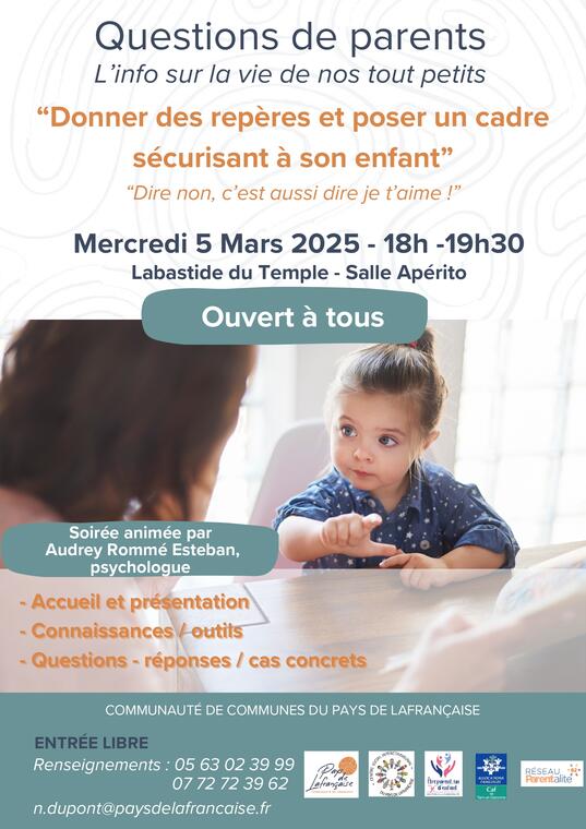 Soirée parentalité " Donner des repères et poser un cadre sécurisant à son enfant"_Labastide-du-Temple