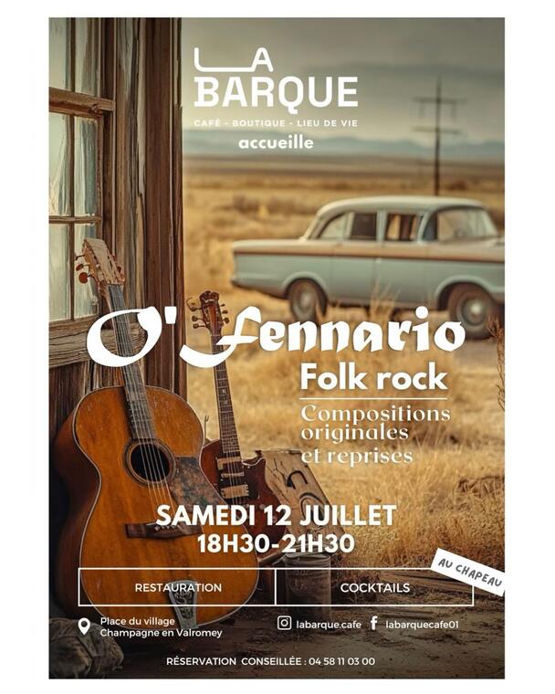 Animation musicale de folk rock avec O'Fennario à la Barque_Champagne-en-Valromey