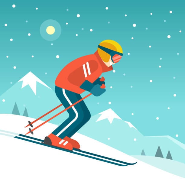 Skiing In The Mountains Stock Illustration