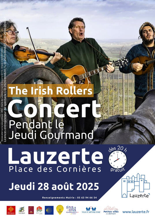 Affiche concert Irish Rollers Lauzerte 28 août