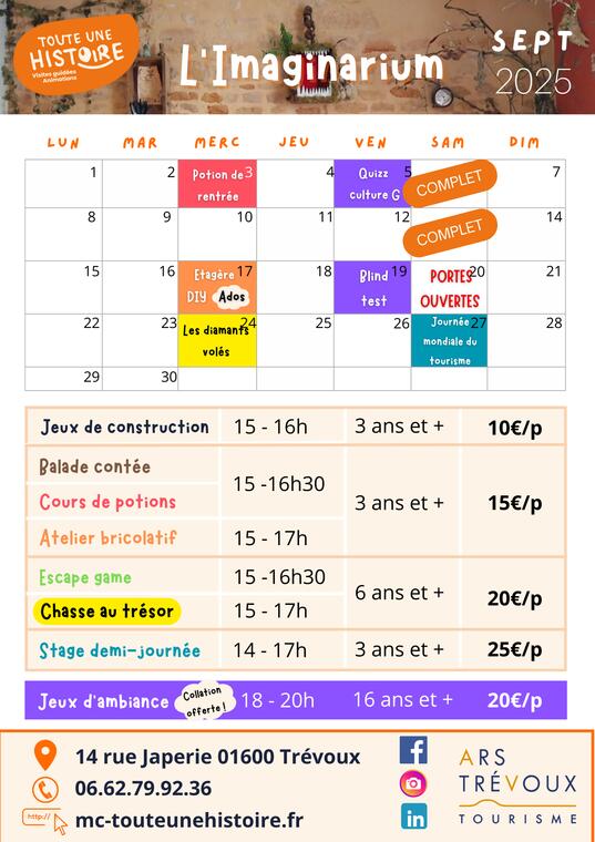 Animations l'Imaginarium au mois de septembre_Trévoux