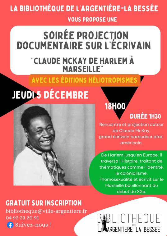 Echange et Projection documentaire autour de l'écrivain Claude mcKay_L'Argentière-la-Bessée